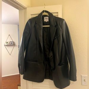 Zara Black Leather Blazer